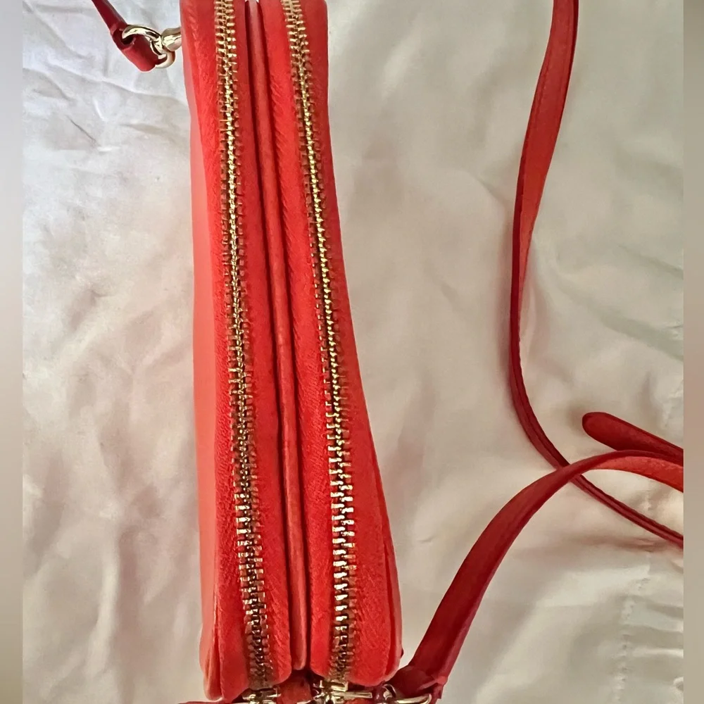 Coach Coral Red Pebbled Leather Crossbody Camera Bag - Picture 6 of 9